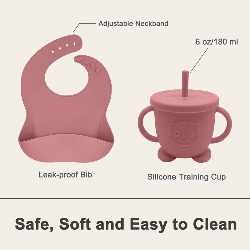 Munlinder Silicone Baby Feeding Set | Baby Led Weaning Supplies Includes Suction Bowls and Divided Plates, Adjustable Bib, Baby Utensils Spoons and Forks,Cup | Baby Feeding Essentials (Red) - Image 5